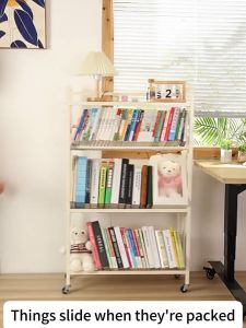 Mobile Bookshelf Trolley Book Storage Organizer with Wheels Multi-Functional Storage Bookshelf for Living Room Office Classroom