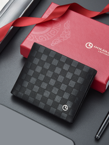 Goldlion Mens Wallet Genuine Leather Short Printed Design 2025 New Style Money Clip with Drivers License Slot Youth Fashion