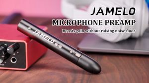 JAMELO In-line Microphone Preamp Portable Mic Booster for Dynamic and Passive Ribbon Mics Up to +28dB Gain Microphones Preamplifier