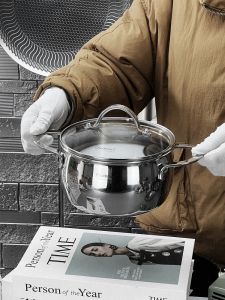 ChockMen 18/10 Stainless Steel Drum Shaped Soup Pot Small Stew Pot for Baby Complementary Food Rice Porridge Cooking Utensils