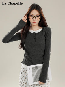 La Chapelle Deep Grey Long Sleeve T-Shirt Womens Autumn Style Slim Fit Base Shirt Inner Wear Top Korean Version Commute Style