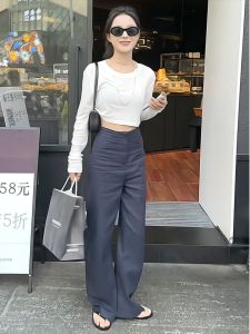 High Waist Wide Leg Linen Straight Pants Womens Summer New Design Casual Cotton Linen Loose Fit Trousers Versatile Style
