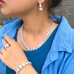 SEQUITO Luxury White Gold Plated Women 4Pcs Jewelry Accessories Paved Setting Round Bling AAAAA Cubic Zirconia Noble Bridal Wedding Earrings Necklace Bracelet Ring Set SJ283