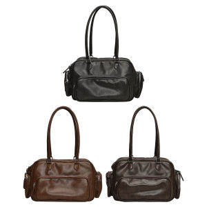 【New Arrival】 กระเป๋าถือผู้หญิงหนังPU สไตล์คลาสสิกพร้อมช่องเก็บของหลายช่อง สำหรับเดินทางและทำงานในสีเทาเข้ม