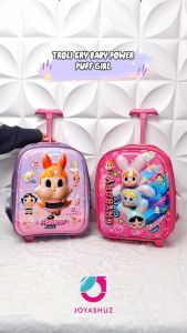 Tas Sekolah Troli Anak Perempuan 3D Timbul LED Bisa Nyala - Tas Koper Anak TK - Ransel Dorong Anak Perempuan - Joyashuz