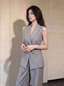 DANTING | Summer Office Elegant Grey Sleeveless Suit Vest and Wide Leg Pants Set