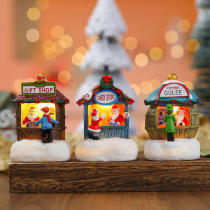 LED Christmas Scene Cartoon Streetscape Decor Ornaments Building for Party Desktop Xmas Decor Holiday House Night Lamp Gift
