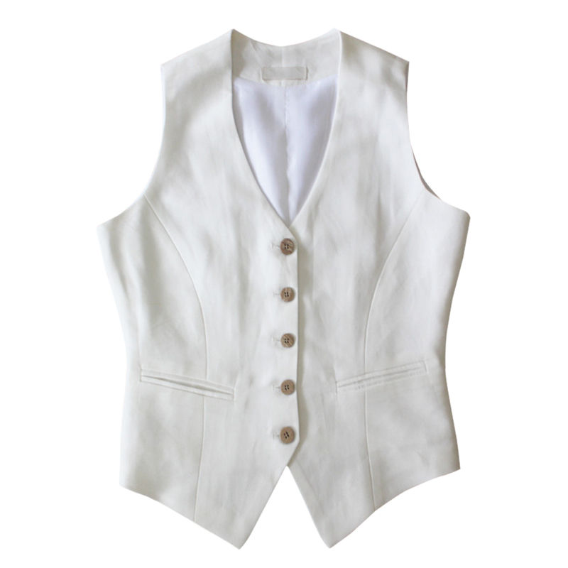 Lightweight Slim Fit Office Style Sleeveless Linen Vest Double Layer