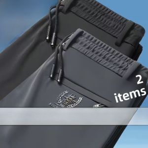 Ice Silk Casual Pants Mens Thin Straight Leg Large Size Air Conditioning Quick Dry Cool Feeling Sports Long Trousers Summer