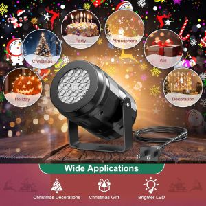 [Vodool Home Mall] LED Christmas Pattern Projector Lamp Waterproof 360 Rotatable Stage Projection Lights Holiday Party Decor Colorful Projector Lamp Decorative Lighting