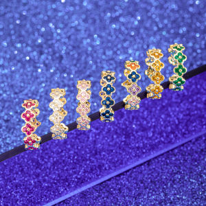 French Retro Colorful Flower Open Ring Female Niche Design High-End Stacked Index Finger Ring Sweet Lucky Four-Leaf Clover Ring