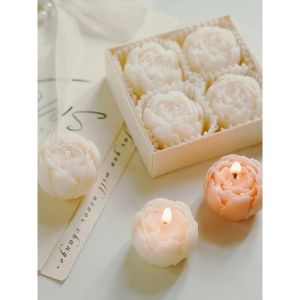 Rose Flower Shaped Soy Wax Candle Set of 4 Gift Box Handmade Decorative Smokeless Candles for Home DecorBirthdayWedding Gifts