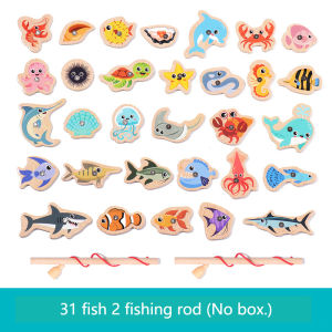 Wooden Magnetic Fishing Toys for Children Marine Life Cognition Fish Games Baby Early Educational Parent-child Interactive Toy