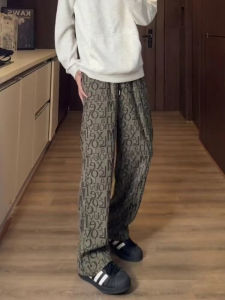 Quần Nỉ in Chữ Màu Xanh Quân Đội Cho Nam Mùa Thu Quần Ống Đứng Rộng Rãi Thoải Mái Cạp Vừa Quần Dài Thường Ngày