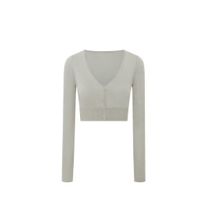 100% Lyocell V-Neck Slim Elastic Short Sleeve Knit Cardigan