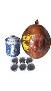 Bình ủ trà trái dừa vẽ hoa Mai / Bình trà 07 - 09 lít / Giữ ấm 3 - 6 giờ / Sản phẩm sản xuất thủ công / Xưởng sản xuất bán trực tiếp