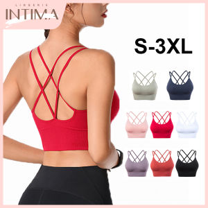INTIMA Sports Bra for Women Cross Straps Beautiful Back Breathable Seamless Running Shockproof Underwear Plus Size S-3XL