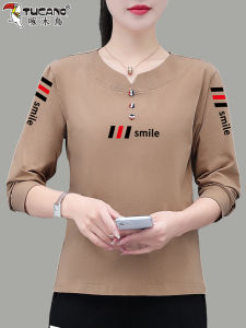 Pure Cotton Long Sleeve T-Shirt for Women Casual Style Midlife Mom Antiaging Top Spring Autumn New Arrival Comfortable Fit