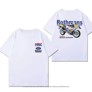 Honda NSR250R-KV3 คลาสสิกสองจังหวะ Nostalgic รถจักรยานยนต์หน่วยความจําผ้าฝ้ายรอบคอสบายๆเสื้อยืดแขนสั้น