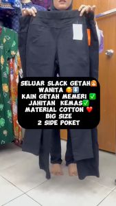 Seluar Panjang Getah Wanita Slack Cotton Kain Getah M-9XL Saiz Besar Slim Fit