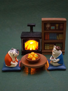 สไตล์ญี่ปุ่น Zakka แมวฉากขนาดเล็กบ้านตุ๊กตาเฟอร์นิเจอร์โซฟาบรรยากาศเตาผิงไฟตกแต่งผนังรถ