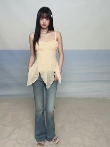 Weekend hub | Boned Waist Irregular Hem Chiffon Camisole Beach Top