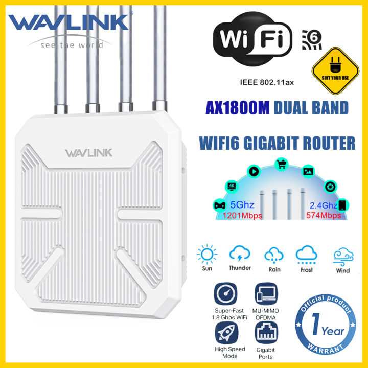 Wavlink AX1800M Dual Band WiFi6 Gigabit Wireless Router (574Mbps)  +5GHz (1201Mbps) Outdoor with PoE/4x8dBi High Gain Antenna/IP67  Weatherproof