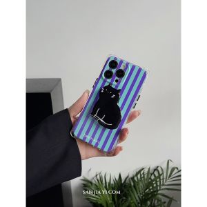 Korean Style Black Cat Phone Case with Lanyard Handheld Strap Anti-Fall Compatible with  Huawei Xiaomi And Other Models