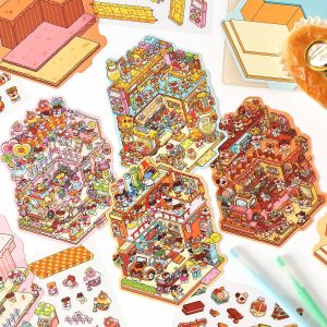 Kawaii Candy sales 3D Strawberry Cocoa Landscape Sticker  DIY  Pocket Cabin  Scene festival and holiday Childrens Toys gifts ﻿