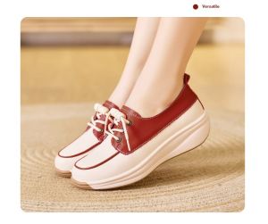 Genuine Leather Womens Platform Shoes Autumn Thick Bottom Free Soft Surface Leather Shoes Non Slip Soft Bottom Non-Wear Feet Middle-Aged Ladieswear Rocking Shoes