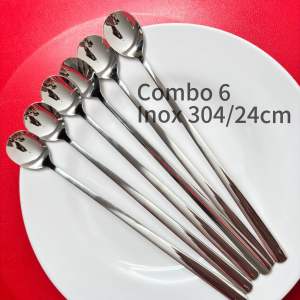 INOX 304 Combo 4/6/14 Thìa Sinh Tố 24cm Cán Dài Muỗng Cà Phê Thép Không Rỉ An Toàn