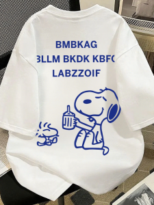 Lazy Style Mid-Length Loose Fit Short Sleeve Cartoon T-Shirt for Boys And Girls Summer Breathable Cotton Casual Top