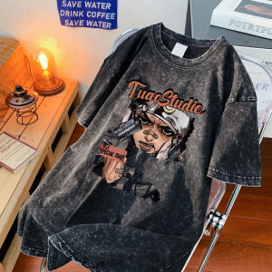 Washed Vintage Mens Short Sleeve T-Shirt Summer New American High Street Loose Pure Cotton Half Sleeve Trendy Top