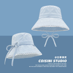 Summer Lace Embroidery Butterfly Knot Fisherman Hat Women Sweet Korean Style Two-Way Tie Bucket Hat Face Slimming