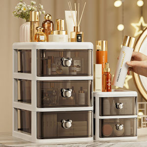 โต๊ะเก็บของลิ้นชักโต๊ะเครื่องแป้งใสกล่องเก็บเครื่องสำอางพลาสติกหลายชั้นชั้นวางเครื่องเขียน