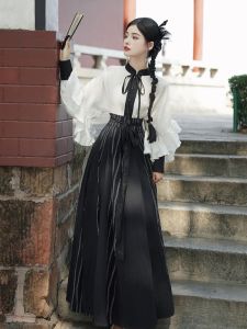 New Chinese Style Commute Work Hanfu Shirt Set Long Skirt Daily Han Elements Dress Womens New Style Cotton Polyester Spring Dress