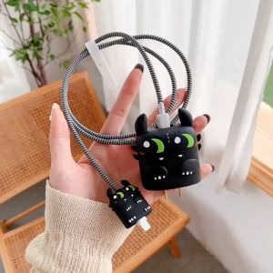 4Pcs/Set Silicone Charging Cable Protector Cute Cartoon Charger Protector Cover Compatible for IPhone 18W&20W Charger