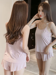 Sweet Heart Printed Strapless Shorts Pajamas Set for Women Summer Thin Milk Silk Crewneck Home Service Wear