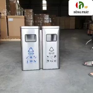 Thùng rác ngoài trời Hồng Phát VHP-B-110A-40L 2 ngăn có gạt tàn tiện lợi