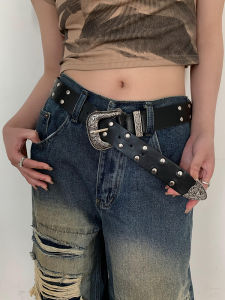 Retro All-Match High-Grade Belt Women Gyaru Black Personality American Punk Jeans Belt Rivet Accessories Fashion