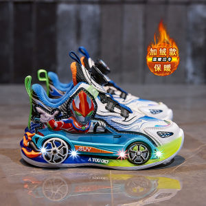 Glowing Light up Shoes for Boys Flashing Lamp Dad Shoes Mesh Low Top Anti-Slip Childrens Footwear Rotation Buckle Easy to Wear