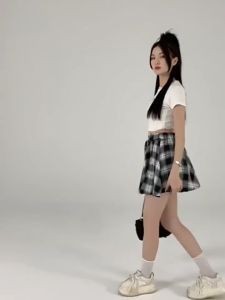 Jenny พร้อมส่ง💗กระโปรงสั้นแฟชั่นผู้หญิง ทรงเอ เอวสูง ลายทางสก๊อตเอวยืด ดีไซน์เชือกผูกได้ Y2Kสไตล์ เกาหลี สาวอ้วนใส่ได้