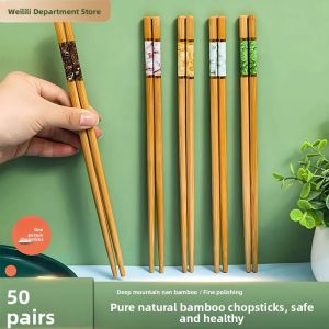 High-End Bamboo Chopsticks Natural Anti-Mold Anti-Slip Heat Resistant Family Sharing Pure Wood Chopsticks Traditional Design