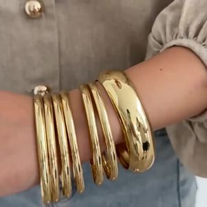 Ingemark | Ingemark Punk Hip-Hop Smooth Wide Thin Stacking Bangles Women Vintage Geometry Metal Bracelets Steampunk New Jewelry Accessories
