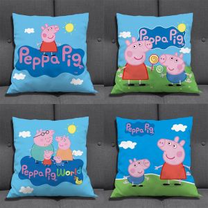 Cute Childrens Pillow Cartoon Peppa Pig Backrest Sofa Sleeping Pillow Car Lumbar Support Gift Anime Cushion Plush Square Home Decor