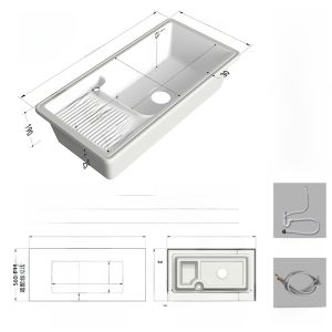 Pournelle Ceramic Sink Integrated Laundry Basin with Scrub Board for Balcony Undermount Bathroom Furniture Face Basin