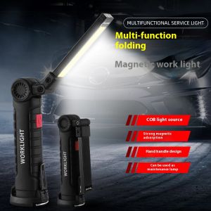 COB LED Folding Flashlight Portable Magnetic Work Light Lantern USB Rechargeable Emergency Repair Camping Torch Lamp With Hook