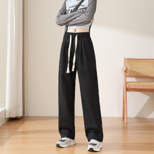 Black Wide Leg Pants Womens Casual Thin New Style Summer Fashion plus Size Trendy Cuffed Trousers High Waist Straight Cut