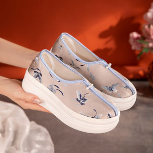 Elevated Comfortable Embroidered Hanfu Shoes Retro Style Thick Bottom Single Shoes Versatile Traditional Chinese Stitched Footwear