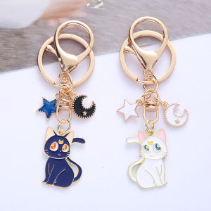 Sailor Moon Cat Keychain Cartoon Cute Magic Cat Jewelry Couple Bag Car Keyring Pendent Accessorie Gift for Women Men